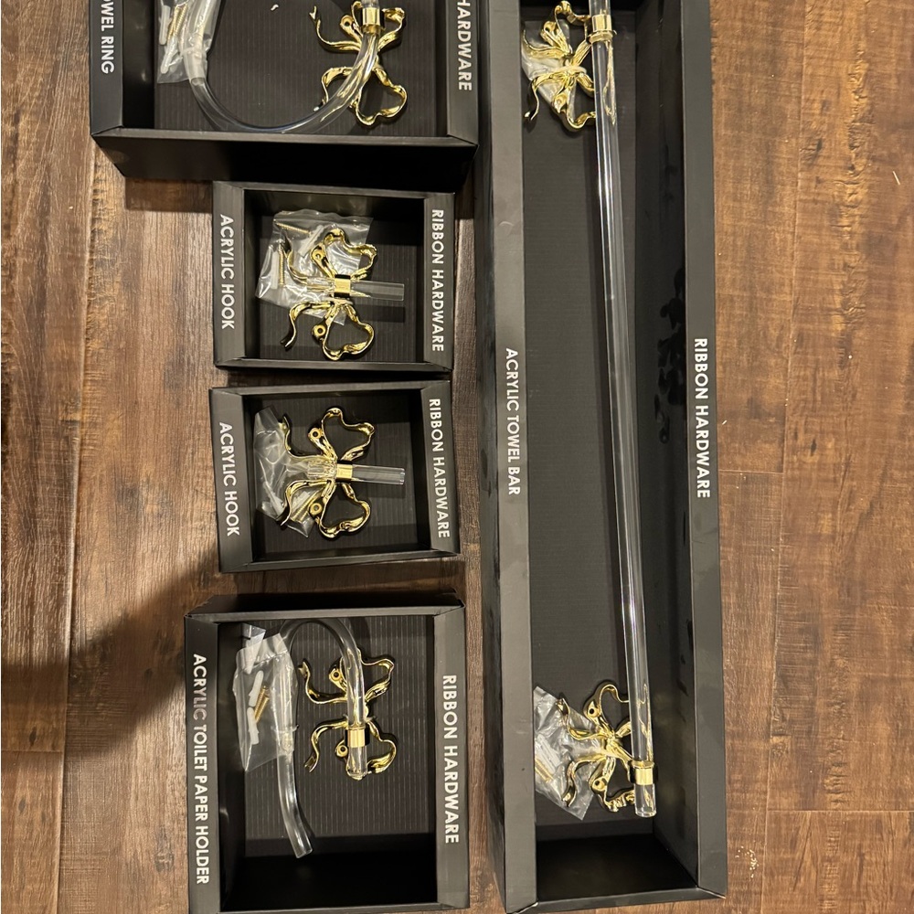 Gold Ribbon Hardware Set coquette gold acrylic towel holder rack hanger